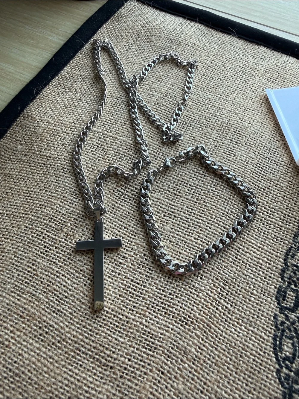 Stainless steel necklace with cross bracelet set